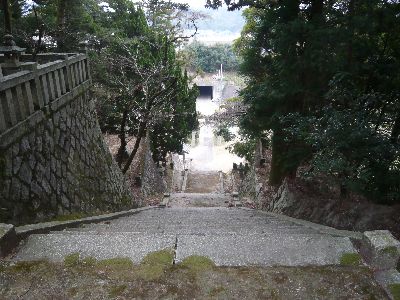 境内から石段を見下す